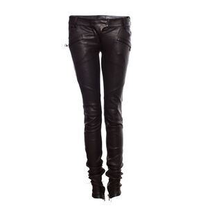 Balmain leather biker trousers in black.